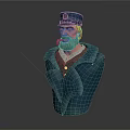 Man With Beard Wearing Uniform Hat In Bust Sculpture On Gray Background 3d model