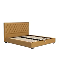 Modern Brown Upholstered Double Bed With Tufted Headboard And Slat Support 3d model