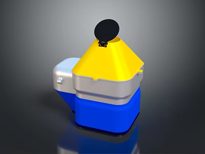 Yellow Top Device Featuring Black Circular Part Silver Middle And Blue Base 3d model