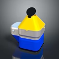 Yellow Top Device Featuring Black Circular Part Silver Middle And Blue Base