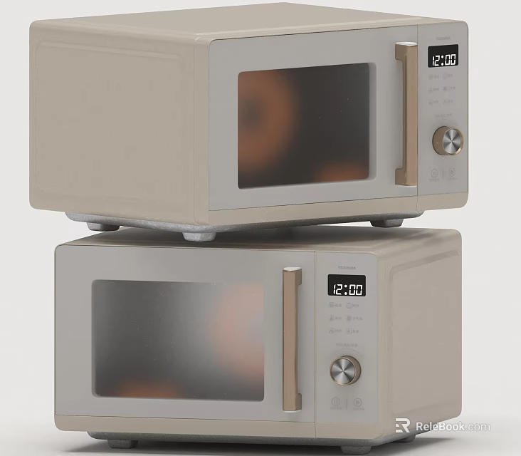 Two Stacked Modern Microwave Ovens As Stylish Kitchen Appliances With Digital Displays 3d model 