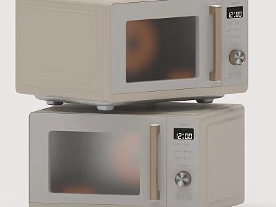 Two Stacked Modern Microwave Ovens As Stylish Kitchen Appliances With Digital Displays 3d model