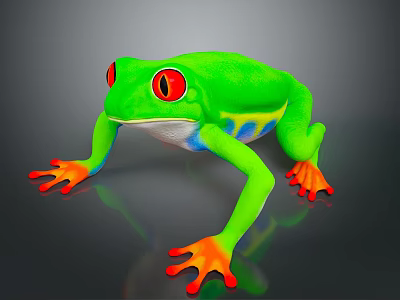 Striking Green Reptile With Red Eyes Orange Toes And Blue Yellow Body Patterns 3d model