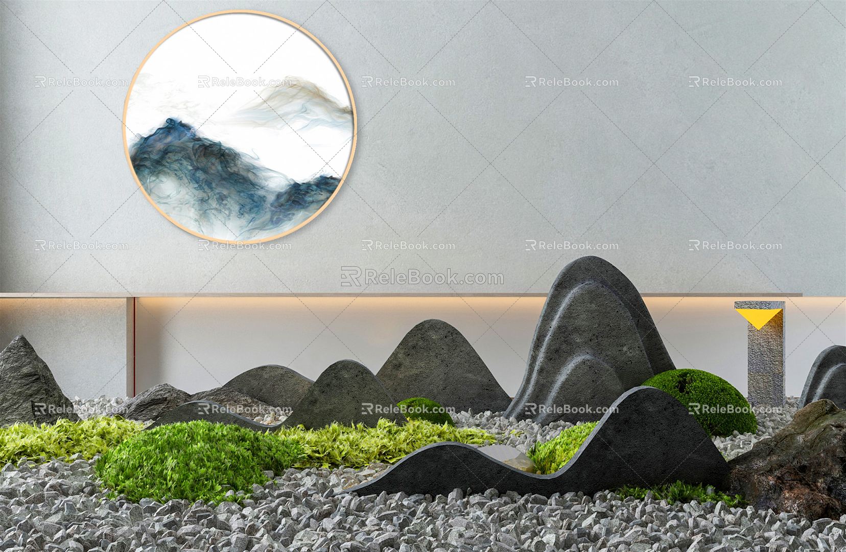 New Chinese style landscape sketch rockery outdoor landscape courtyard landscape villa courtyard Zen style courtyard Zen style sketch dry landscape model