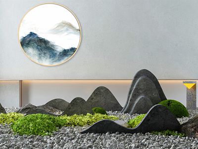 New Chinese style landscape sketch rockery outdoor landscape courtyard landscape villa courtyard Zen style courtyard Zen style sketch dry landscape model