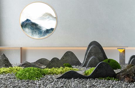 New Chinese style landscape sketch rockery outdoor landscape courtyard landscape villa courtyard Zen style courtyard Zen style sketch dry landscape 3d model