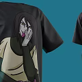Black Short Sleeve T-shirt With Long Hair Cartoon Character Graphic Print