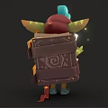 Fantasy Goblin Character With Blue Turquoise Hair Red Hat White Scarf Holding Glowing Magic Item