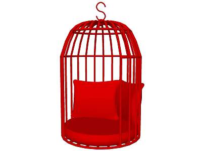 Red Birdcage Shaped Public Chair With Cushioned Seat And Hanging Design 3d model