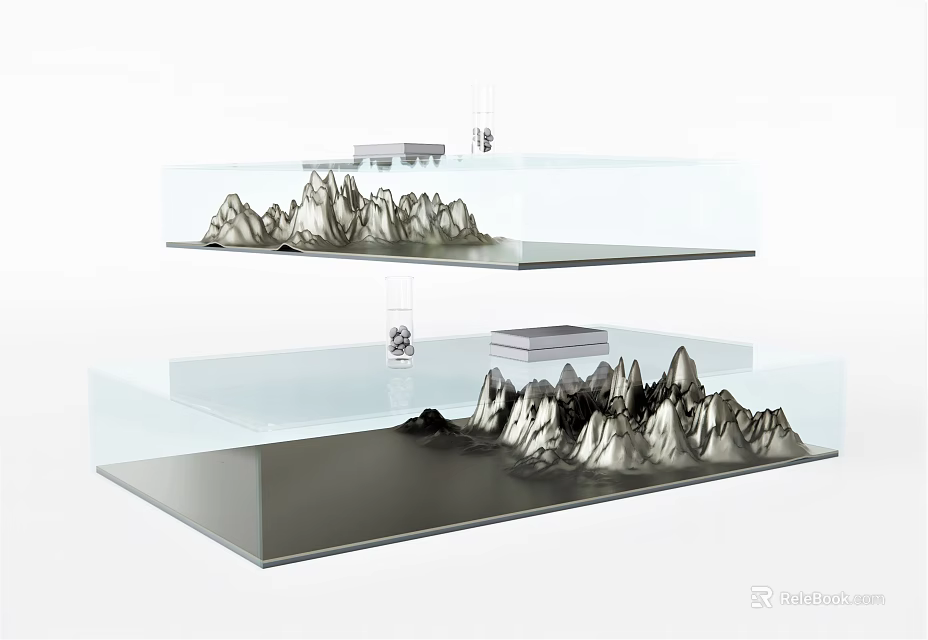 Modern Double Layer Glass Coffee Table With Rockery Decoration And Minimalist Design 3d model 