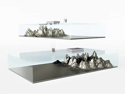 Modern Double Layer Glass Coffee Table With Rockery Decoration And Minimalist Design 3d model