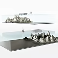 Modern Double Layer Glass Coffee Table With Rockery Decoration And Minimalist Design