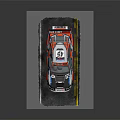 White Racing Car With Blue Orange Graphics Cast Shift Logo On Track With Yellow Lines