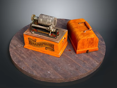 Vintage Hand Crank Coffee Grinder And Wooden Storage Box On Round Platter 3d model