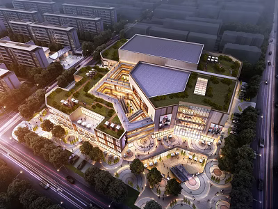 Modern Commercial Complex With Rooftop Plaza Open Square Green Surroundings And Architectural Design 3d model