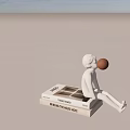 White Human Figure Sculpture Ornament Set With Book Stack And Brown Sphere 3d model