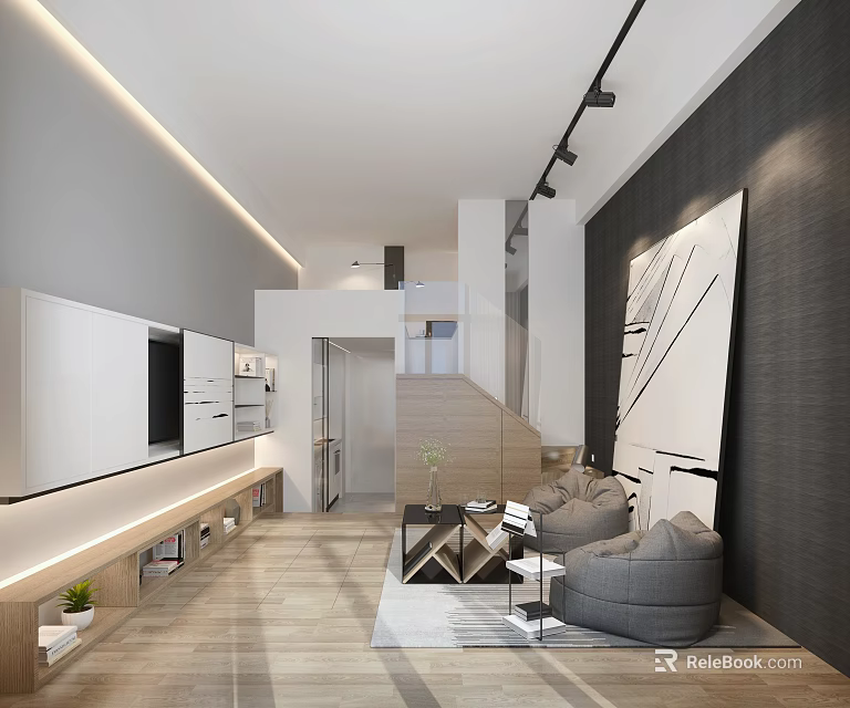 Modern Apartment Interior With Living Room And Stairs 3d model 