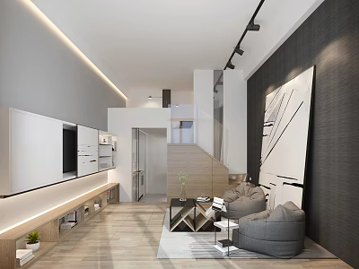 Modern Apartment Interior With Living Room And Stairs 3d model