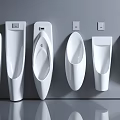 Modern White Urinals With Various Designs Arranged On Gray Wall And Clean Reflective Floor