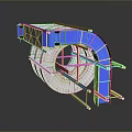 Modern Architectural Structure With White Frame Blue Panels Curved Design And Metal Brackets