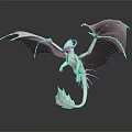 White Game Movie Fantasy Dragon Character with Large Transparent Wings and Feathered Tail