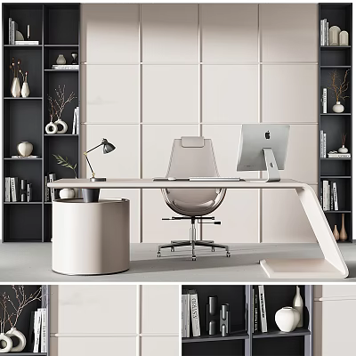 Modern Office Interior Design With Ergonomic Chair White Desk And Computer Monitor 3d model