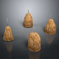 Scenic Rural Landscape With Four Conical Haystacks In Open Field