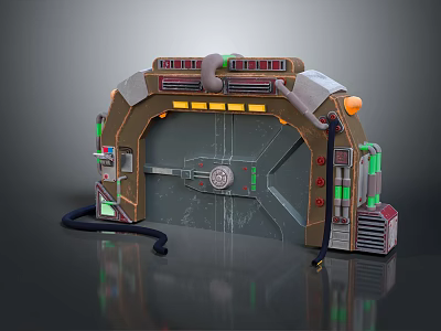 Sci Fi Style Passage Doorway with Metal Frame Control Panels and Indicator Lights 3d model