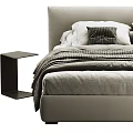 Modern Minimalist Bedroom Interior With Striped Bedding Gray Pillows And Nightstand