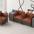 Brown Leather Multi Seater Sofa With Side Tables In Minimalist Interior Setting 3d model