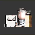 Child Sitting at Desk with Bookshelf Books and Potted Plants