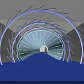 Illuminated Modern Tunnel With Curved Structure Blue Lighting And Person Inside