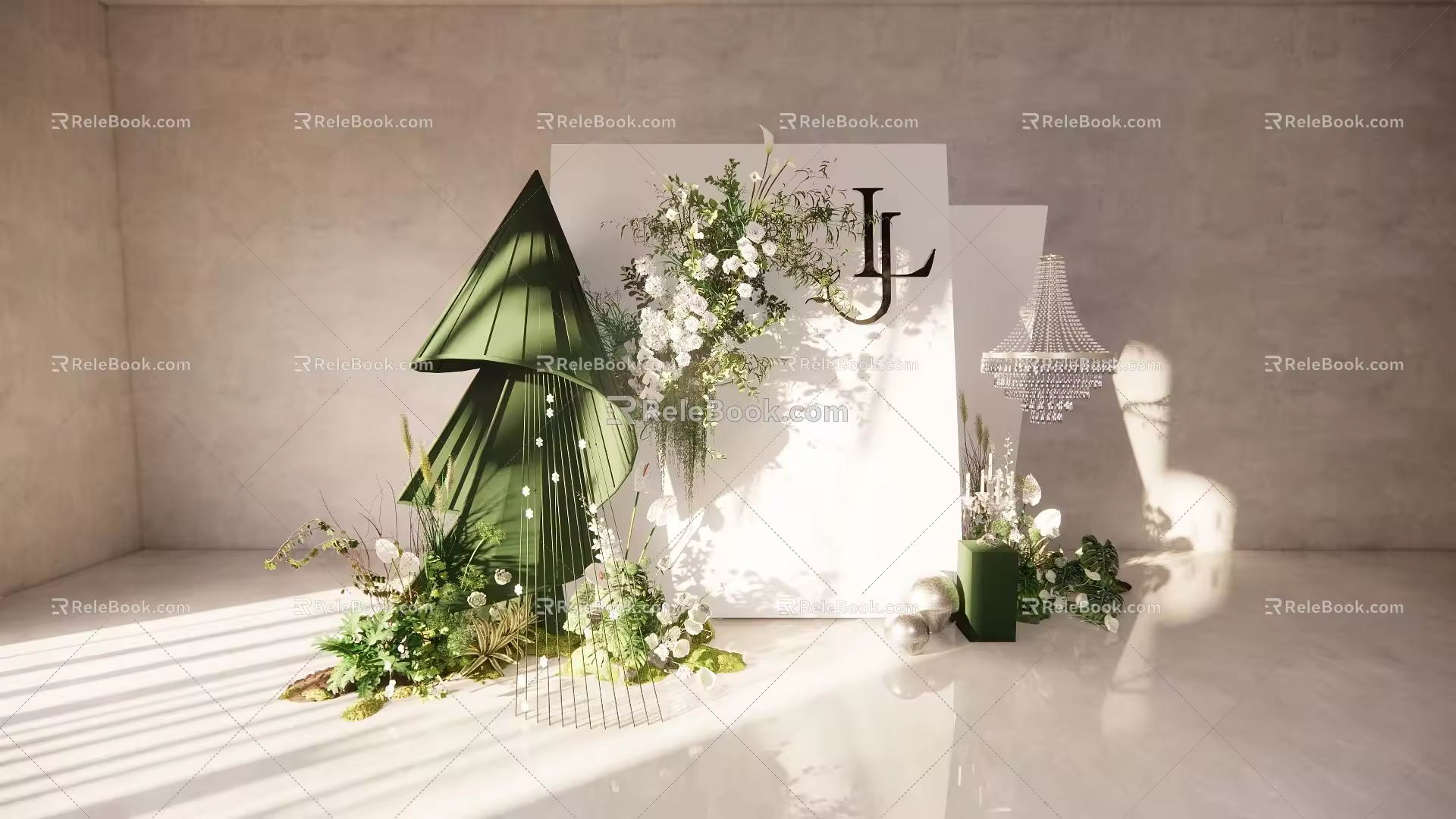 805 LK white and green display area wedding draft master and PS design material renderings include production documents 3d model