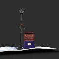 Garden Landscape Featuring Decorative Lamp Post Red Blue Mailbox And Snow Covered Ground
