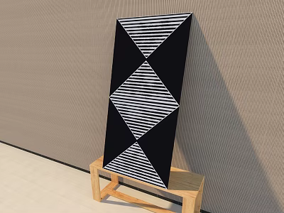 Decorative Ornament Set With Geometric Stripe Pattern On Wooden Stand Against Gray Wall 3d model