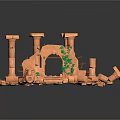 Cartoon Scene Of Ancient Ruins With Tall Columns Stone Archway And Green Vines