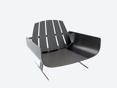 Modern Black Lounge Chair With Wooden Slats Backrest And Metal Legs Design 3d model