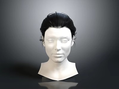 Game Movie Character 3D Head Model With Short Black Hair And Neutral Expression 3d model