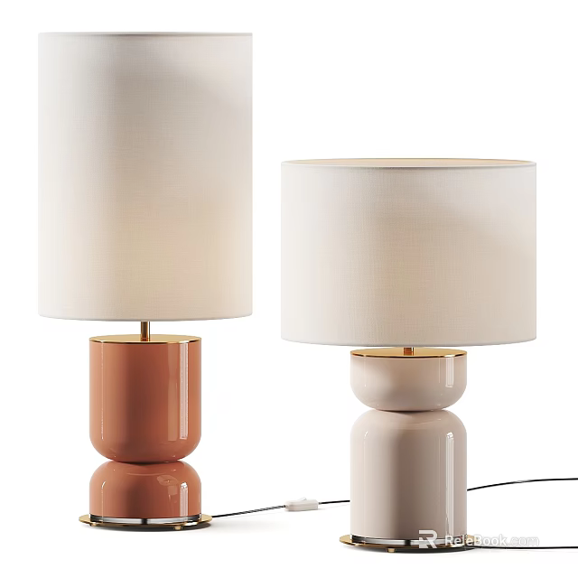 Modern Ceramic Table Lamps With Coral And Blush Bases Gold Accents Fabric Shades 3d model 