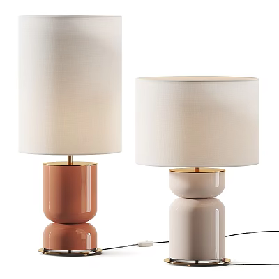 Modern Ceramic Table Lamps With Coral And Blush Bases Gold Accents Fabric Shades 3d model