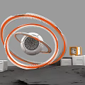 Sci Fi Scene With Circular Rings Central Device And Cube Structures On Gray Surface 3d model