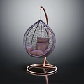 Modern Wicker Hanging Chair With Copper Metal Stand And Plush Purple Cushions