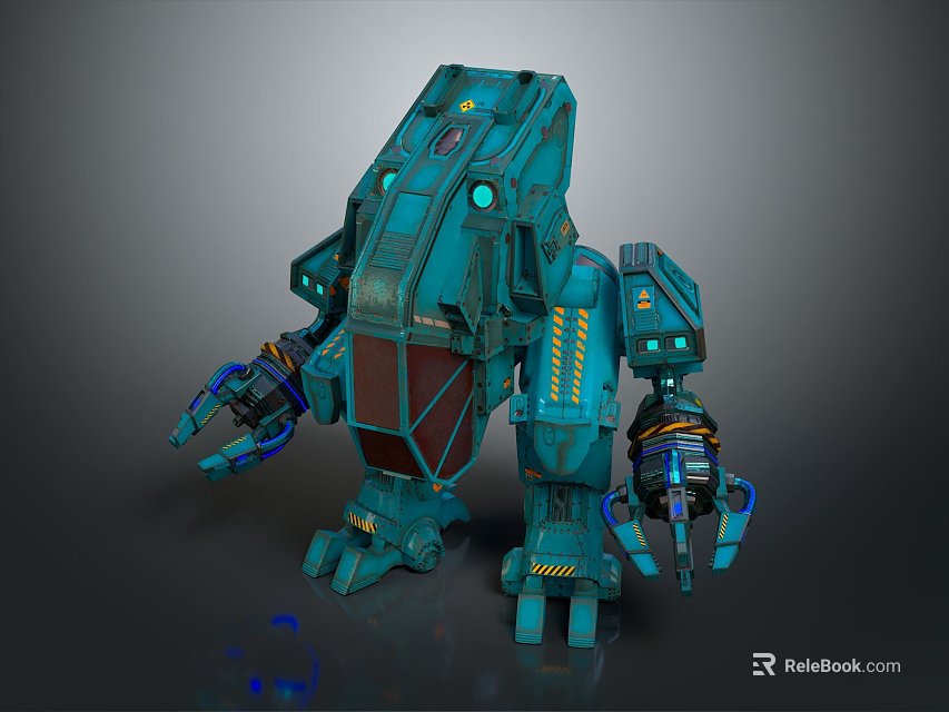 Blue Sci Fi Robot Game Movie Character With Mechanical Armor And Luminous Details 3d model 