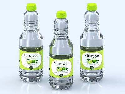 Transparent Vinegar Drink Bottles With Green Cap And Label For Cooking Seasoning 3d model