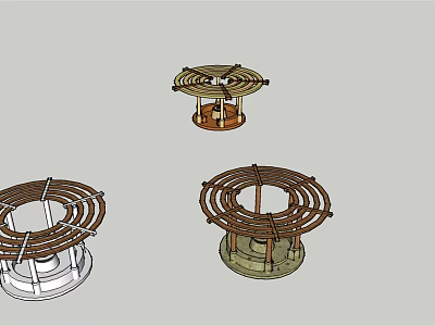 Circular Multi Layer Decorative Structures With Different Wooden And Metal Bases 3d model
