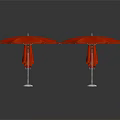 Open Red Outdoor Umbrellas With Silver Poles On White Background