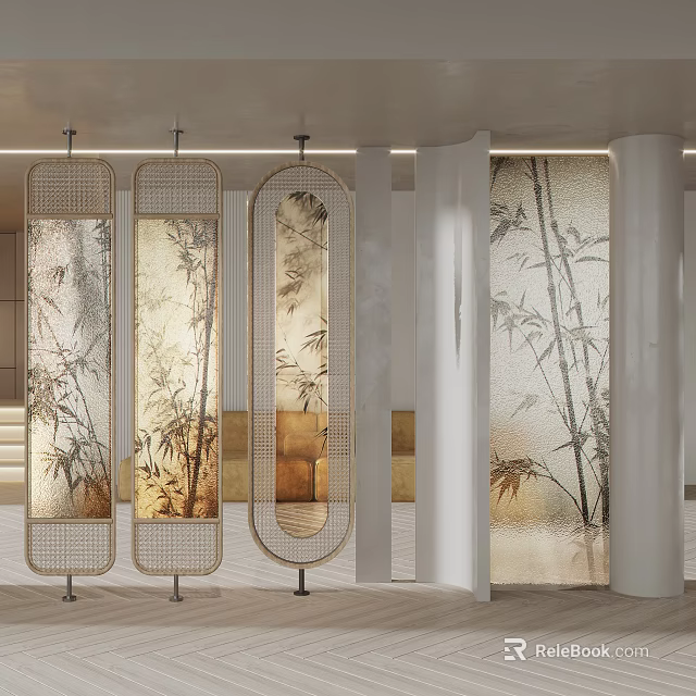 Modern Decorative Room Dividers With Bamboo Patterns For Stylish Interior Design 3d model 