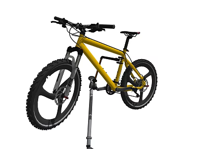 Yellow Mountain Bicycle Mounted On Repair Stand With Large Off Road Tires 3d model