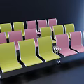 Neatly Arranged Landscape Seats With Yellow Pink Chairs And Metal Frames
