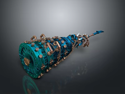 Intricate Teal And Gold Mechanical Device With Gears Chains And Industrial Tech Design Details 3d model